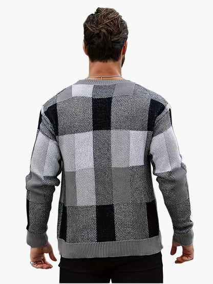 Pull décontracté à carreaux homme style automne/hiver col rond
