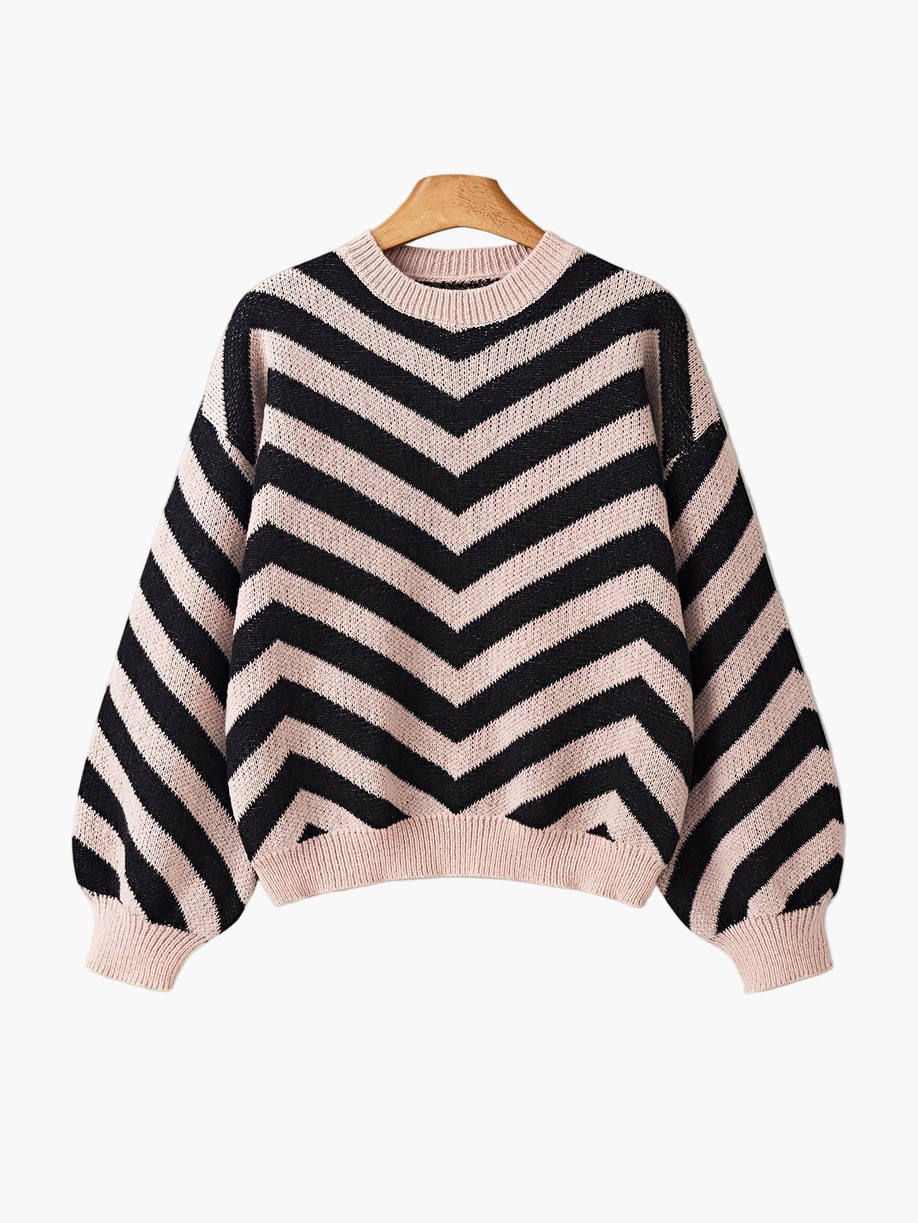 Pull élégant à rayures chevrons pour femme, style automne/hiver, manches longues, coupe décontractée