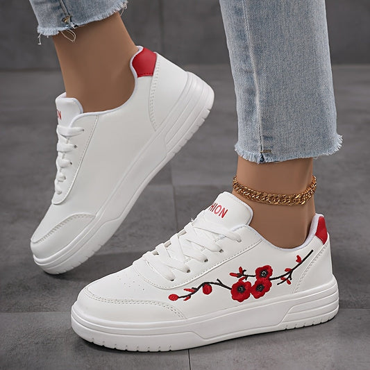 Casual sneakers voor dames met elegante stijl en bloemrijke borduursels voor dagelijks gebruik