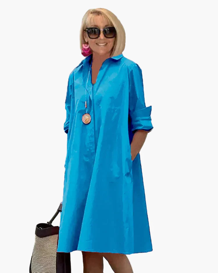 Vestito camicia ampio elegante per donna, stile casual raffinato, ideale per tutti i giorni