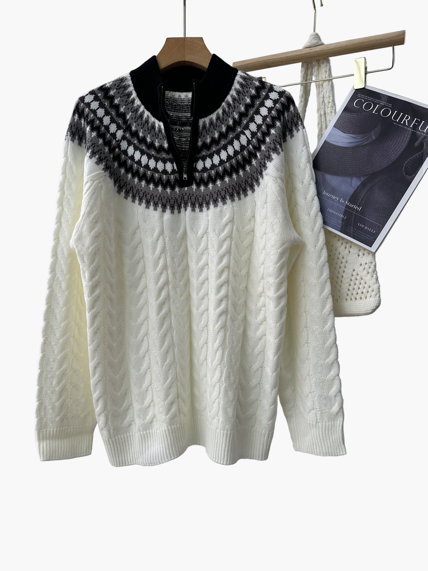 Pull homme à col montant style nordique casual demi-zip pour l'hiver