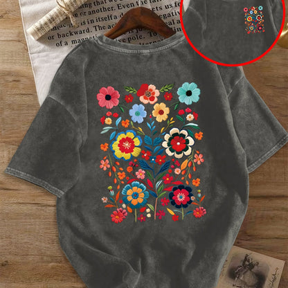 Camiseta Mujer Estilo Casual Motivo Floral Bordado - Moda Verano con Tendencia Bohemia