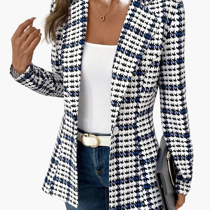 Elegante damesblazer met ruitpatroon in kantoorstijl voor de lente