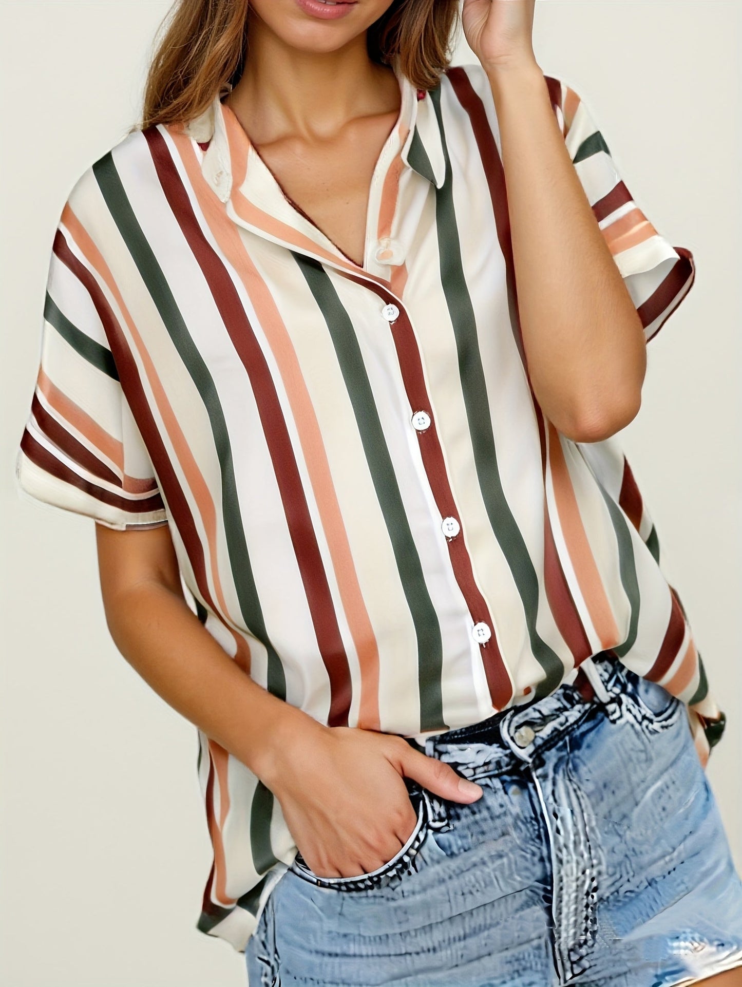 Camicia ampia a righe stile casual da donna - Moda estiva elegante