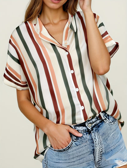 Camicia ampia a righe stile casual da donna - Moda estiva elegante