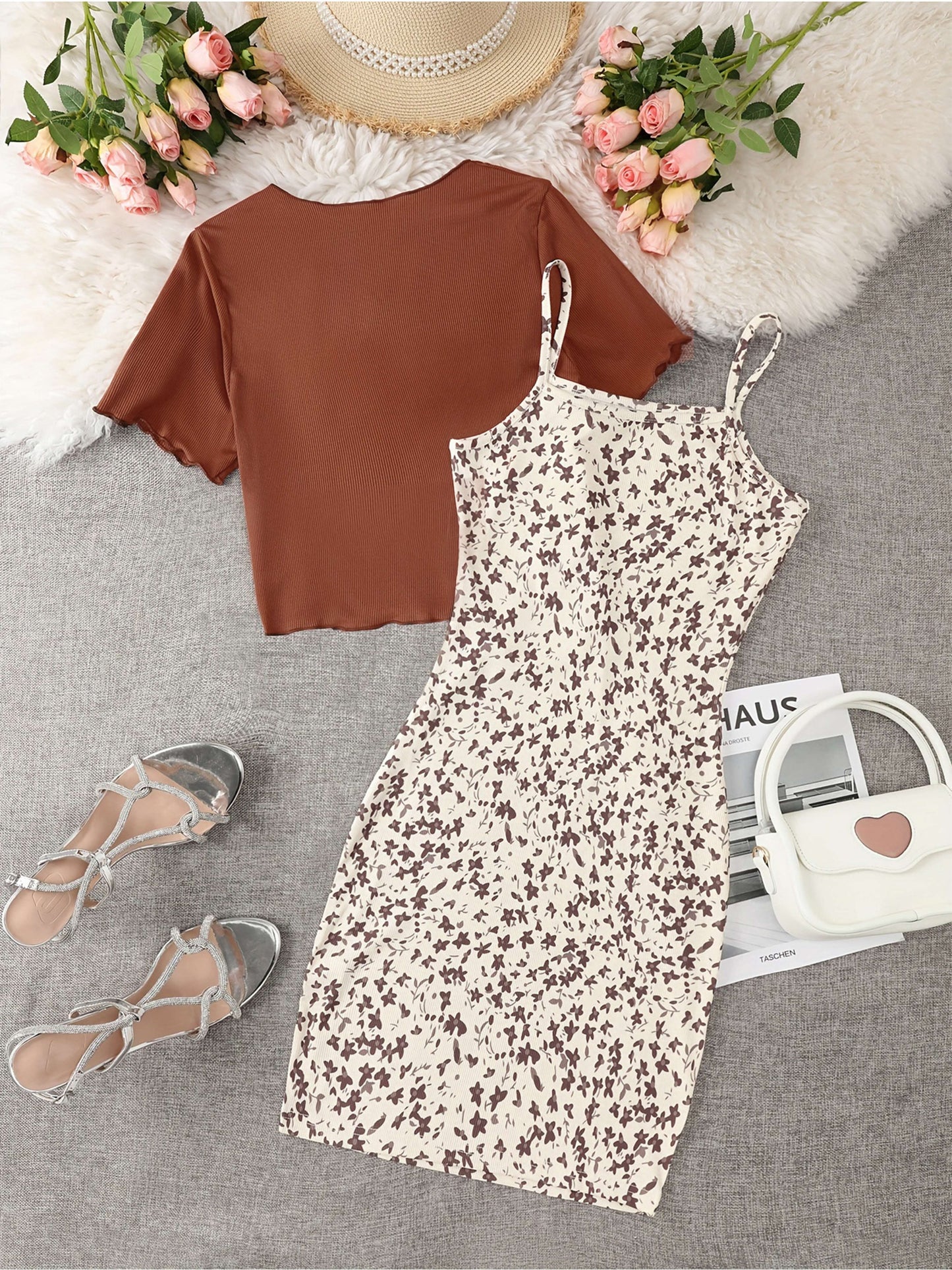 Elegante bloemenjurk met gestrikte bolero voor dames, chique lente- en zomeroutfit