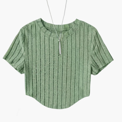 T-shirt damski w stylu casual z krótkim rękawem i okrągłym dekoltem – idealny na lato i czas wolny