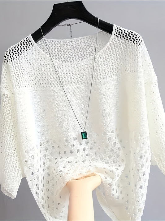 Haut Femme Style Bohème Décontracté à Mailles Ajournées Chic