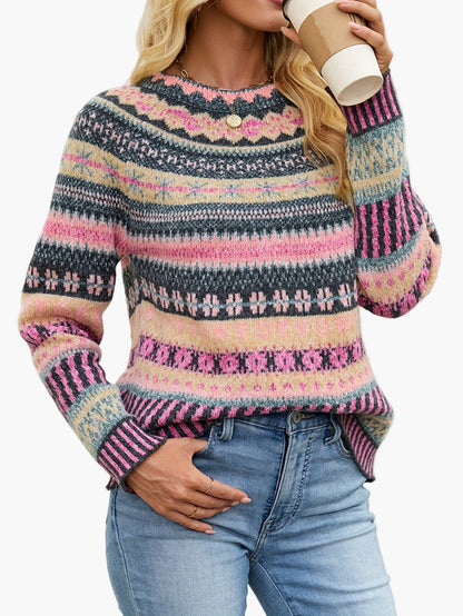 Pull d'hiver femme à motifs géométriques style nordique élégant