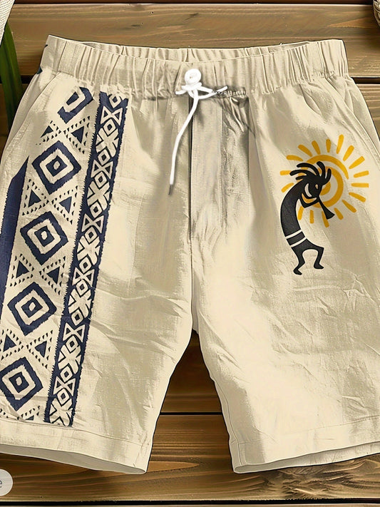 Shorts casual uomo stile artistico motivo etnico per vacanze e spiaggia