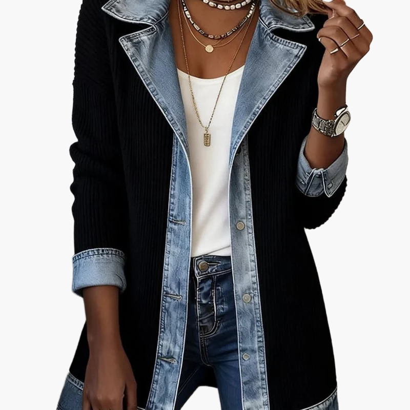 Elegant blazer-vest til kvinder i urban chic stil med kontrastfarvede revers