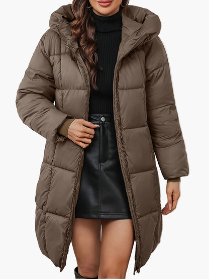 Manteau doudoune long à capuche femme, style urbain hivernal, coupe tendance