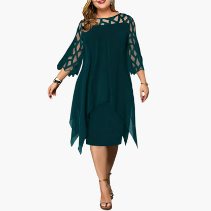 Robe midi élégante grande taille pour femme, manches en dentelle, style chic soirée ou cérémonie
