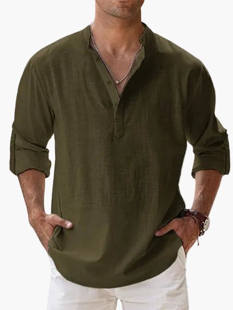 Chemise décontractée homme style col tunisien manches longues idéale pour l'été et les loisirs