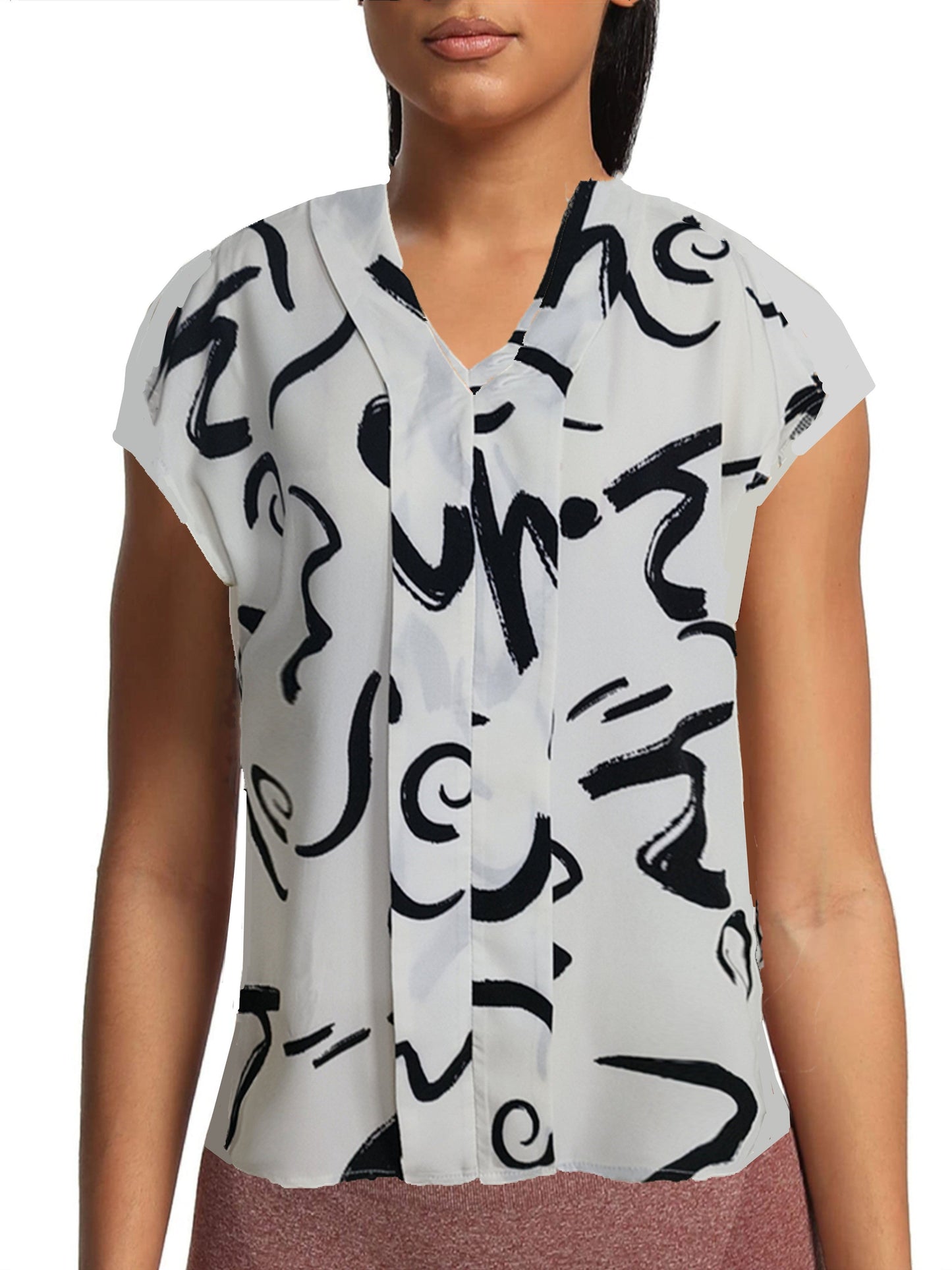 Blusa femenina elegante con estampado gráfico estilo moderno para oficina y salidas