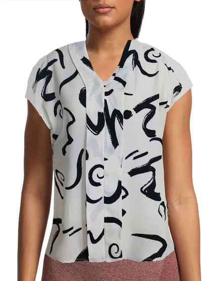 Blusa femenina elegante con estampado gráfico estilo moderno para oficina y salidas