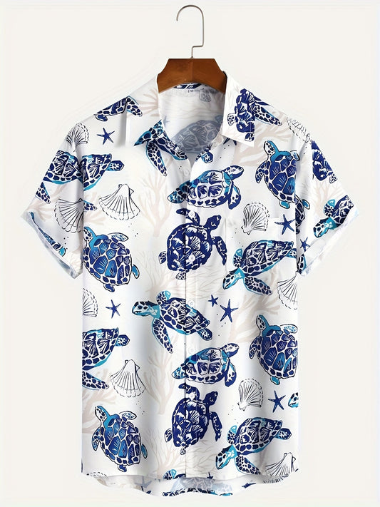 Men's Hawaiian shirt with sea turtle patterns, vacation style