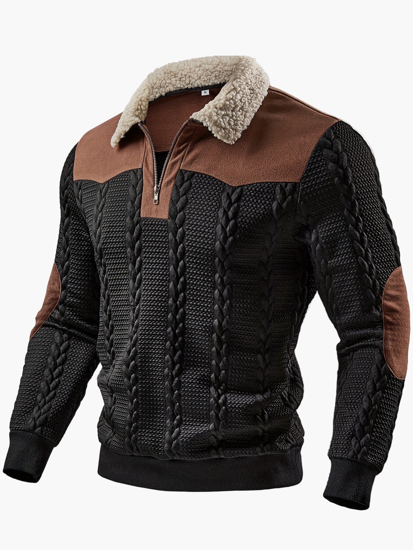 Pull à col sherpa zippé pour homme style casual urbain