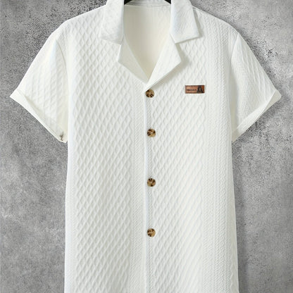 Men's short-sleeve shirt retro chic style – Camp collar and elegant textured patterns