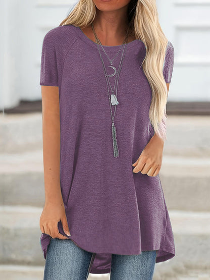 T-shirt lunga casual donna maniche corte collo tondo stile ampio per uso quotidiano