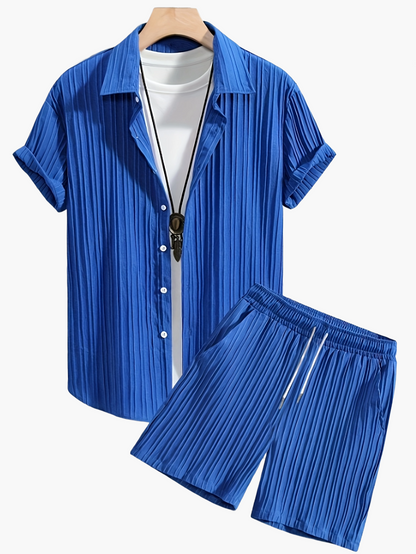 Men's Casual Shirt and Shorts Set Pleated Style - Chic and Modern Summer Look