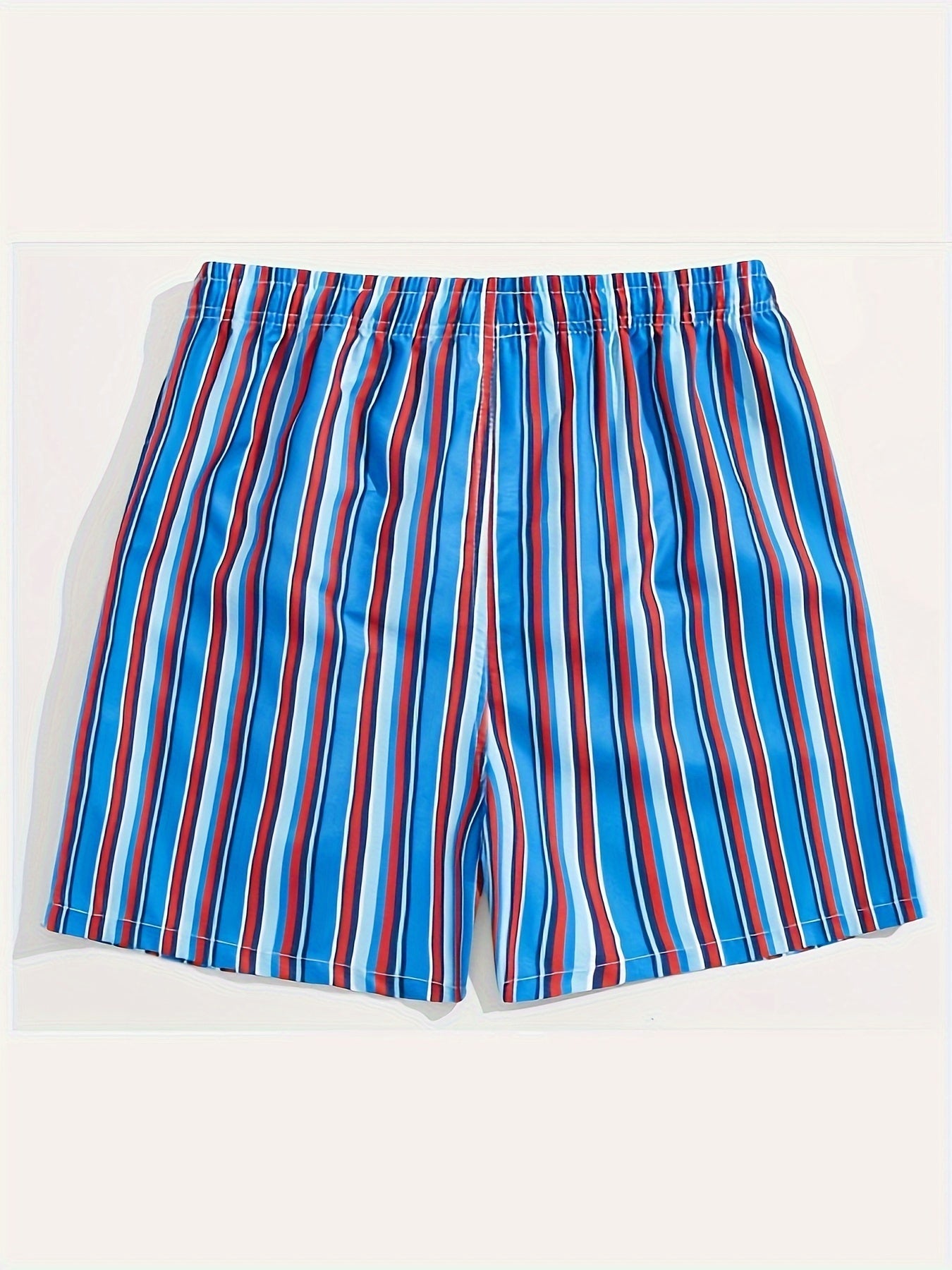 Krótkie spodenki kąpielowe męskie w paski, styl casual, na plażę i basen