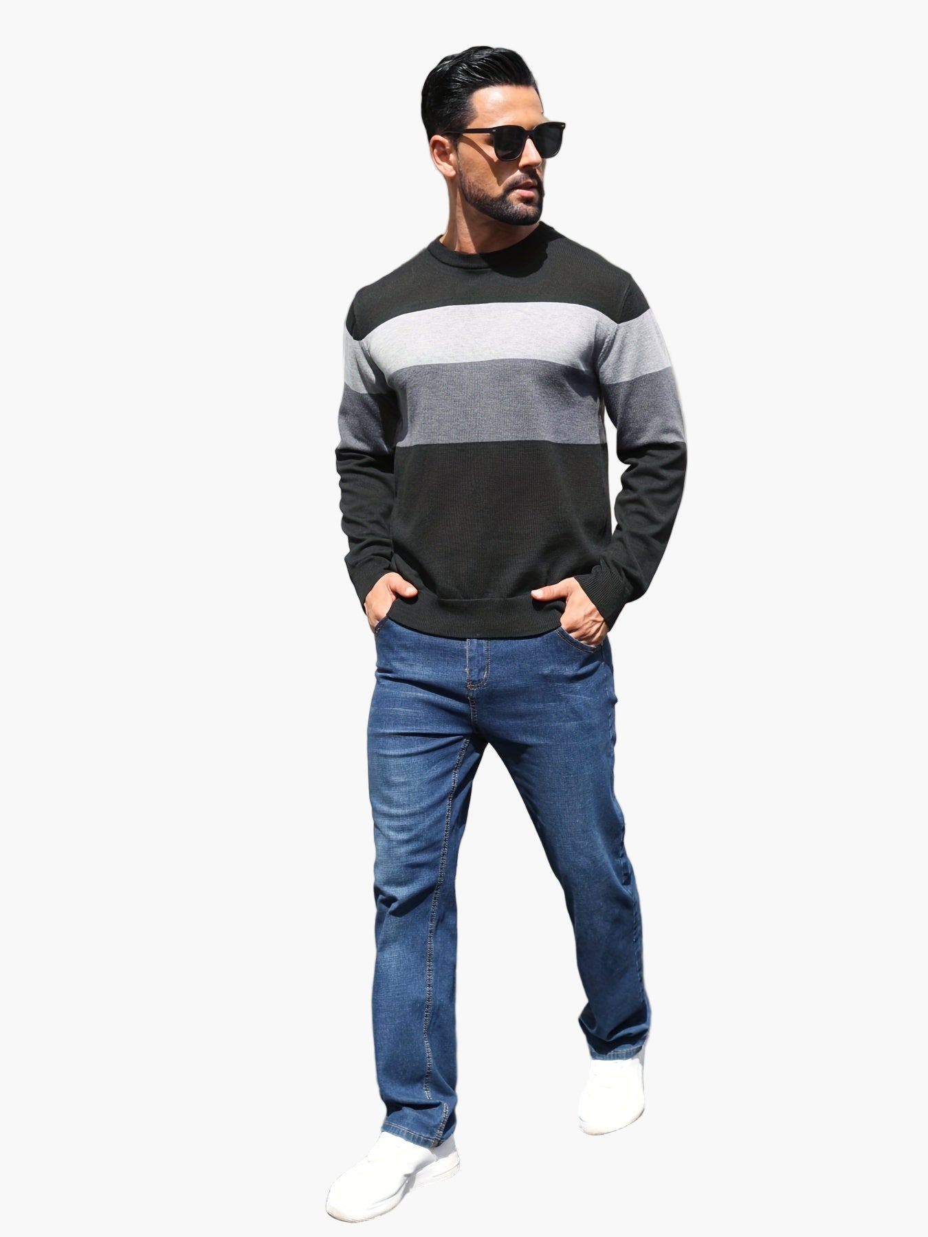 Pull-over casual à rayures pour homme – style moderne pour automne et hiver
