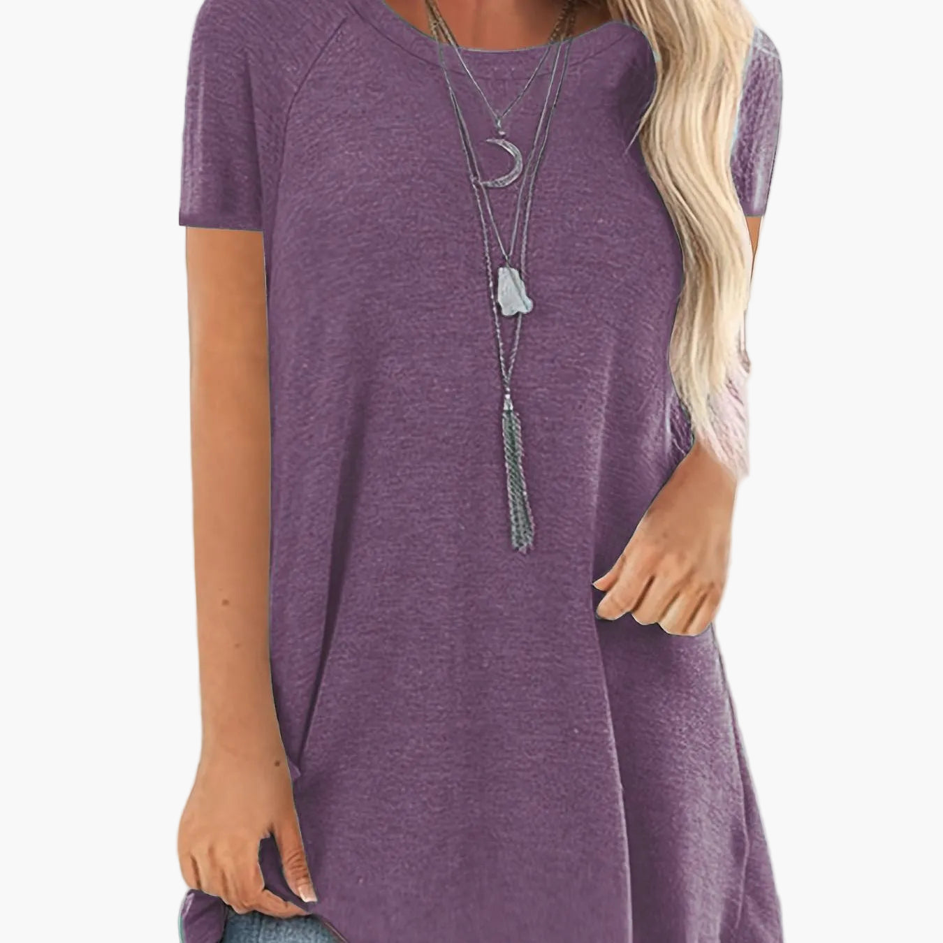T-shirt lunga casual donna maniche corte collo tondo stile ampio per uso quotidiano