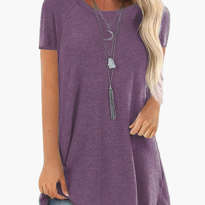 T-shirt lunga casual donna maniche corte collo tondo stile ampio per uso quotidiano