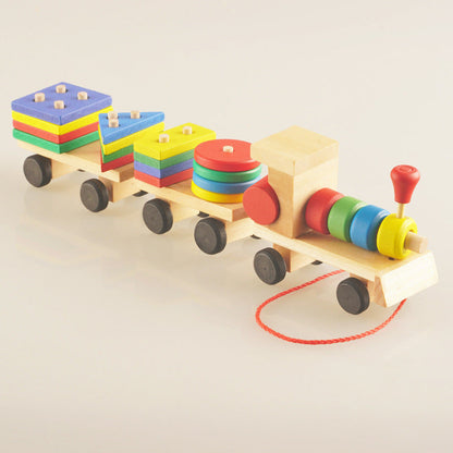 Train jouet éducatif en bois pour enfants - Jeu de formes empilables - Dès 1 an
