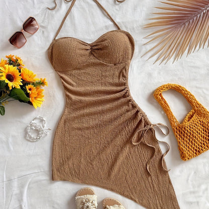 Robe Bodycon Femme Col Cœur Asymétrique Style Vacances Élégant