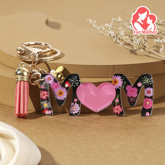 Porte-clés femme style tendance pour la fête des mères avec motif floral et cœur