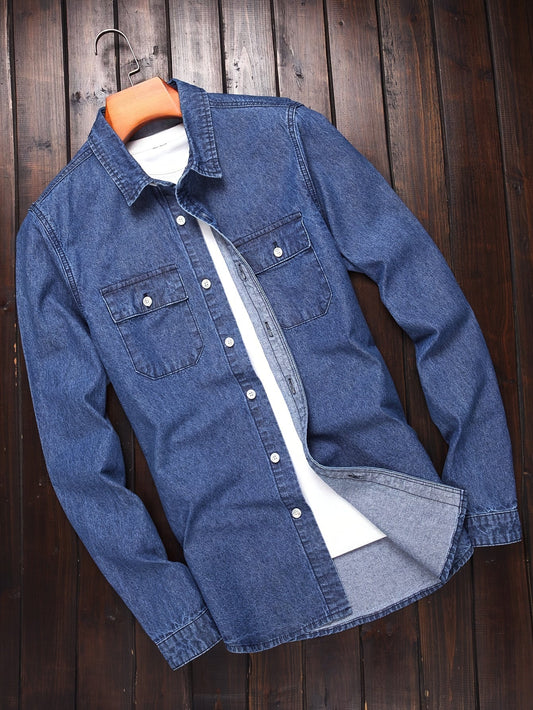 Men's casual long-sleeve denim-style shirt – Perfect for weekends and mid-season