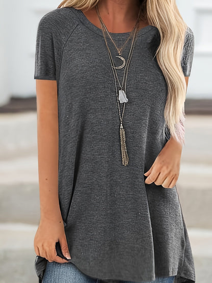 T-shirt lunga casual donna maniche corte collo tondo stile ampio per uso quotidiano