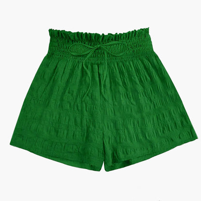 Short ample taille haute à smocks pour femme, style décontracté été