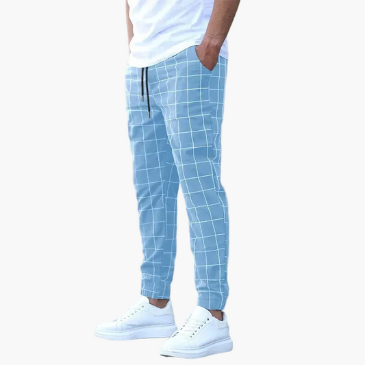 Jogging homme coupe fuselée style urbain à motif carreaux pour loisirs et détente