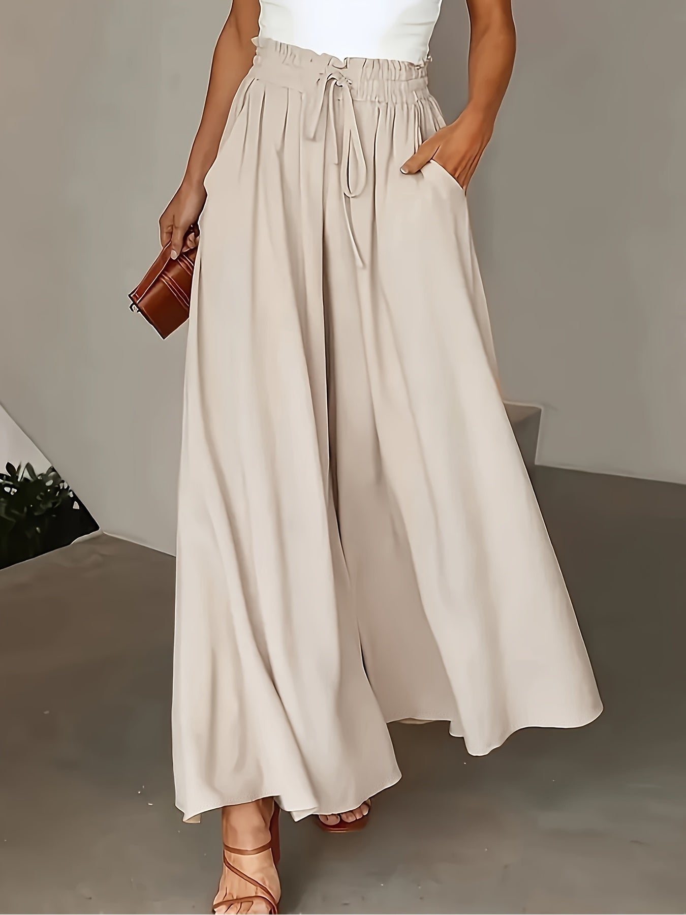 Pantaloni Palazzo Larghi Donna Stile Elegante Vita Alta con Cintura, Moda Casual e Sofisticata
