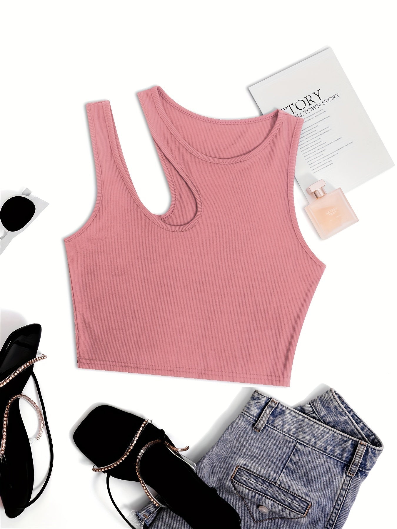 Women's trendy asymmetrical style tank top for summer - cropped fit, sexy and modern look