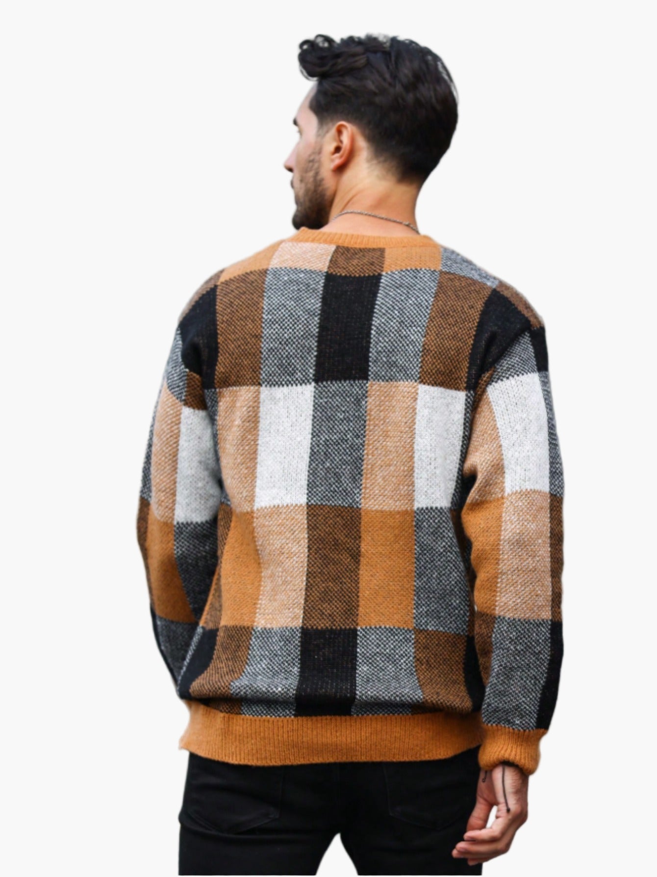 Pull décontracté à carreaux homme style automne/hiver col rond