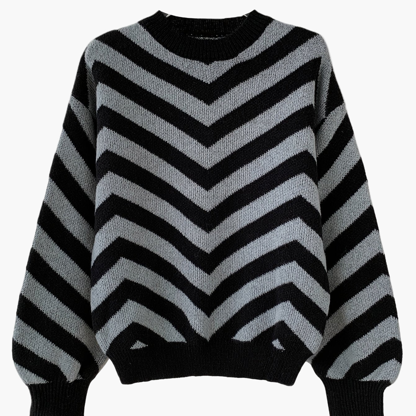 Pull élégant à rayures chevrons pour femme, style automne/hiver, manches longues, coupe décontractée