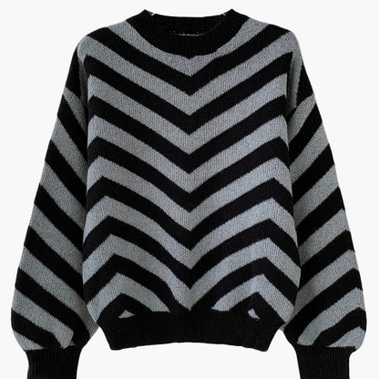 Pull élégant à rayures chevrons pour femme, style automne/hiver, manches longues, coupe décontractée