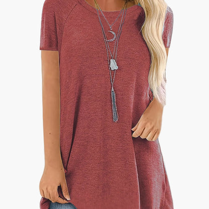 T-shirt lunga casual donna maniche corte collo tondo stile ampio per uso quotidiano