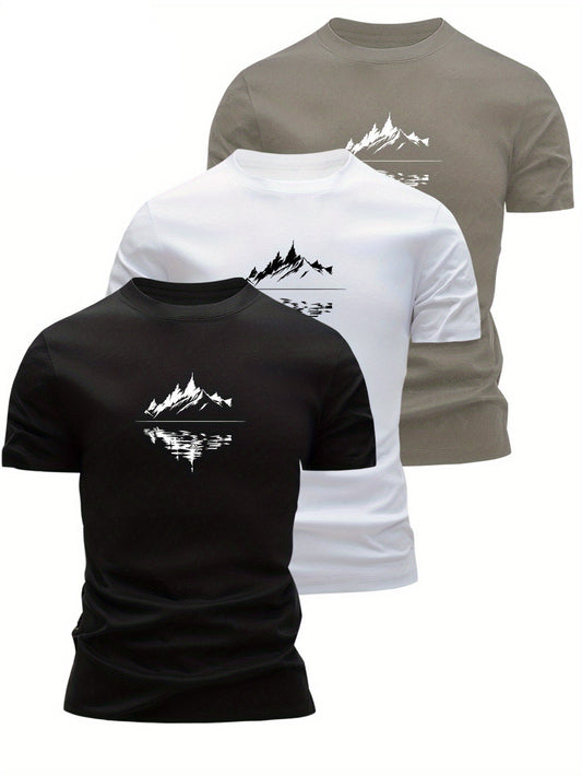 T-shirt Homme Style Graphique Montagne, Décontracté, Idéal pour Loisirs et Plein Air