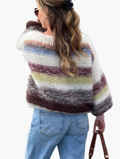 Pull femme élégant à rayures style décontracté pour automne/hiver