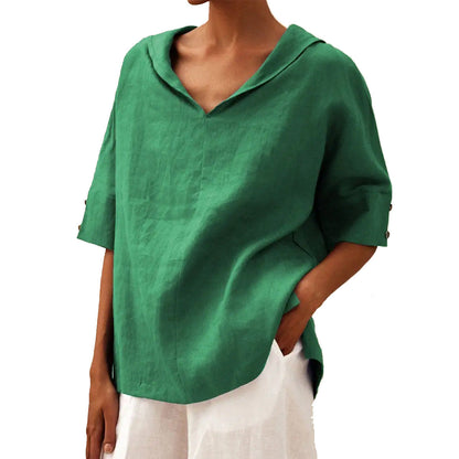 Melissa – Chemise loose en coton et lin de couleur unie