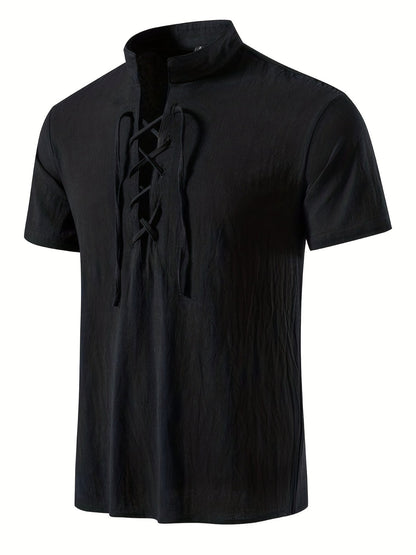 Camicia casual uomo maniche corte stile allacciato collo alla coreana per l'estate