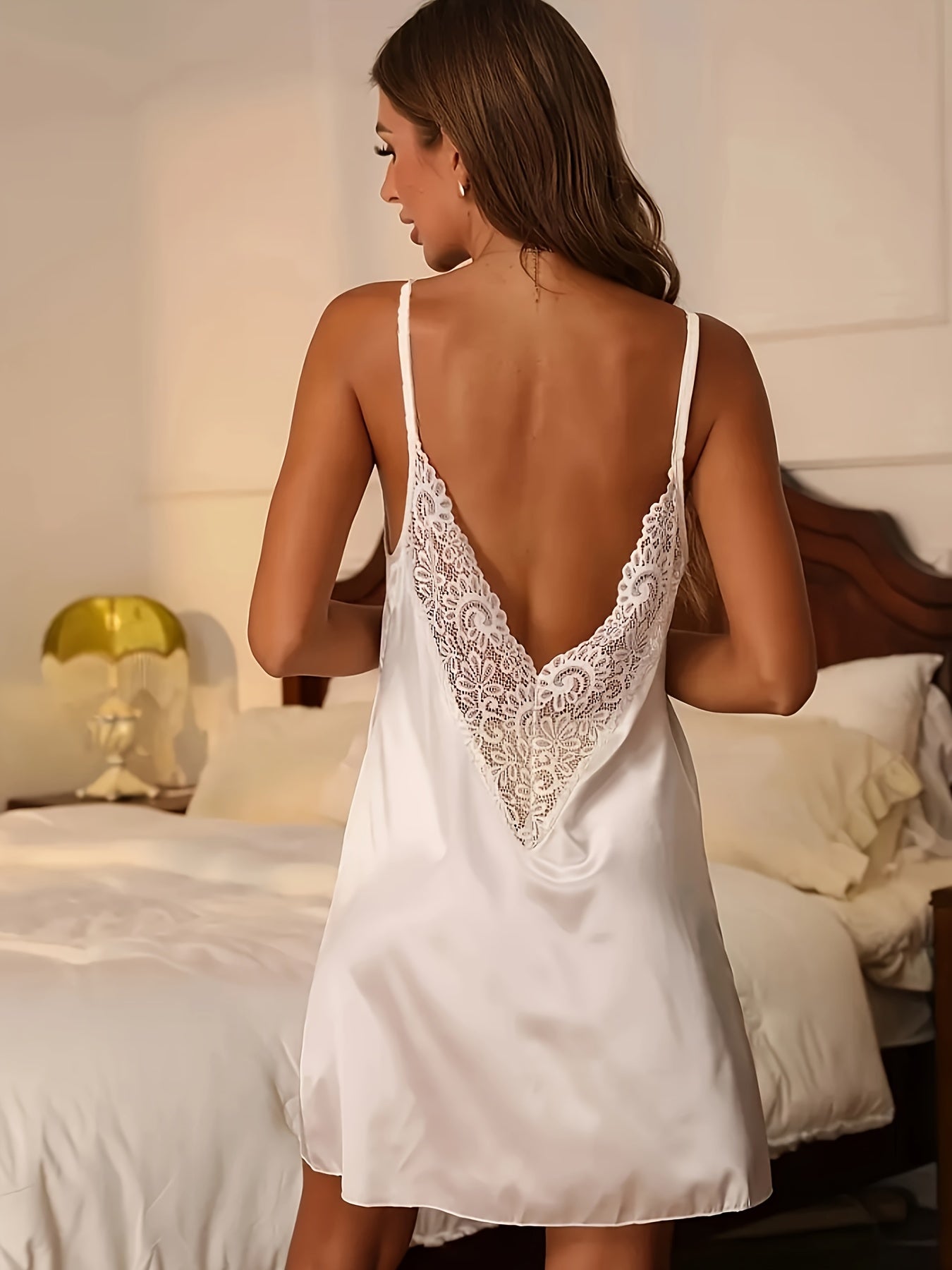 Dames nuisette met kanten rugdecolleté, sexy stijl voor romantische en ontspannende nachten