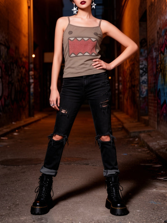 Débardeur Femme Y2K Motif Géométrique Style Urbain pour Look Tendance Été