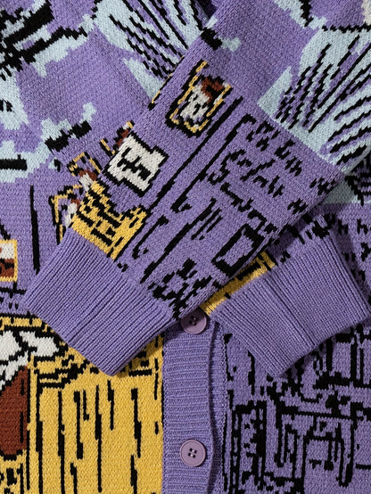 Cardigan décontracté homme style artistique avec motif portrait et paysage