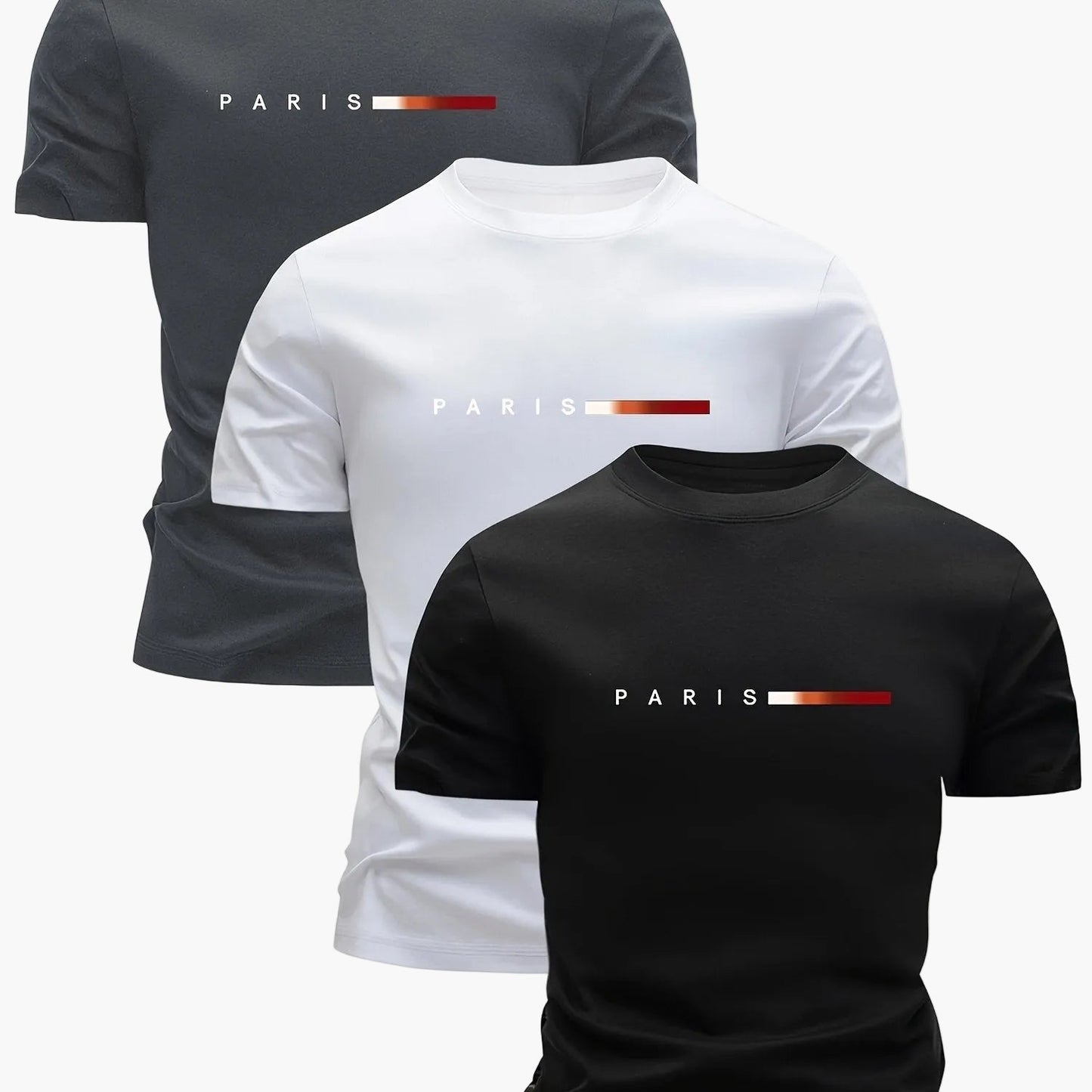 Lot de 3 T-shirts Homme Style Moderne "PARIS" – Idéal Pour le Quotidien et le Sport